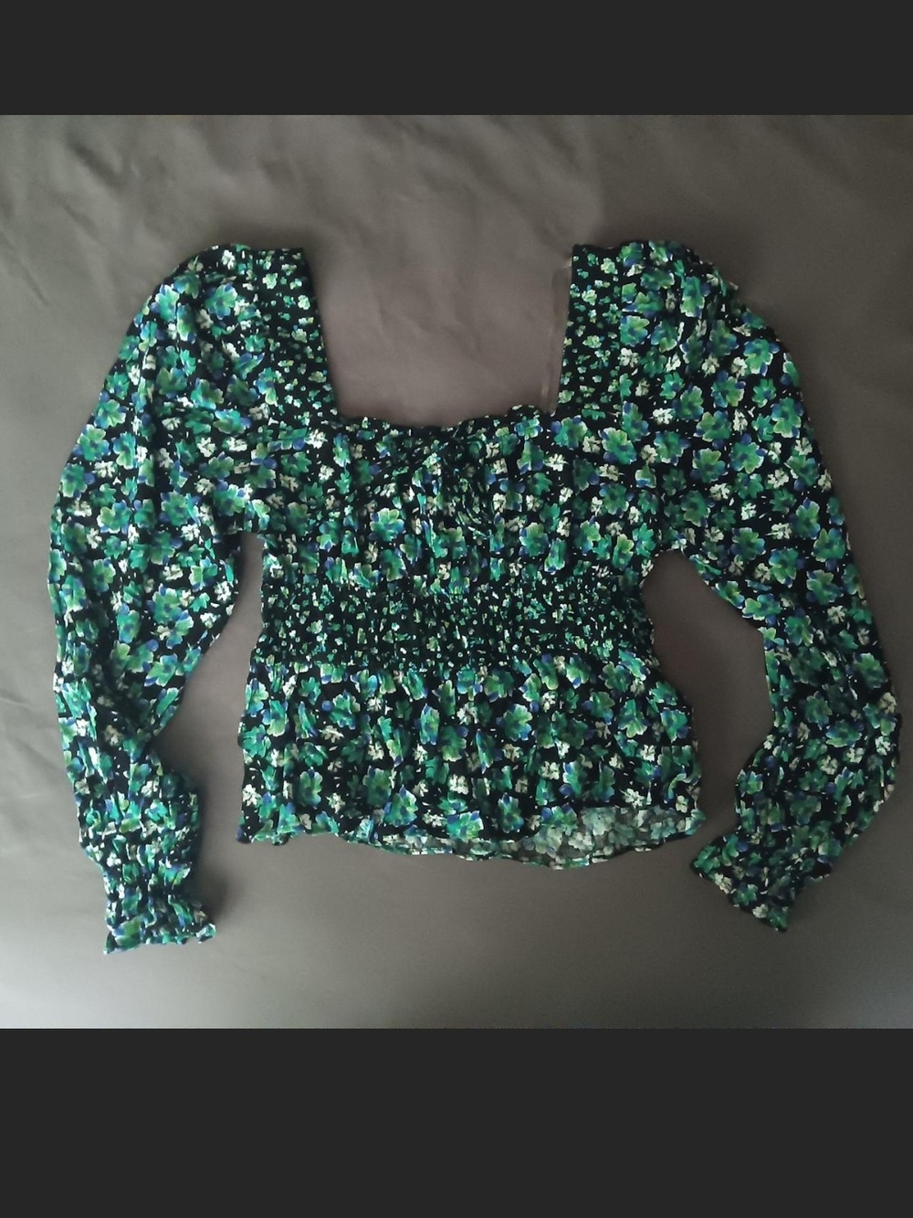 SO Green Floral Smocked Square-Neck Blouse